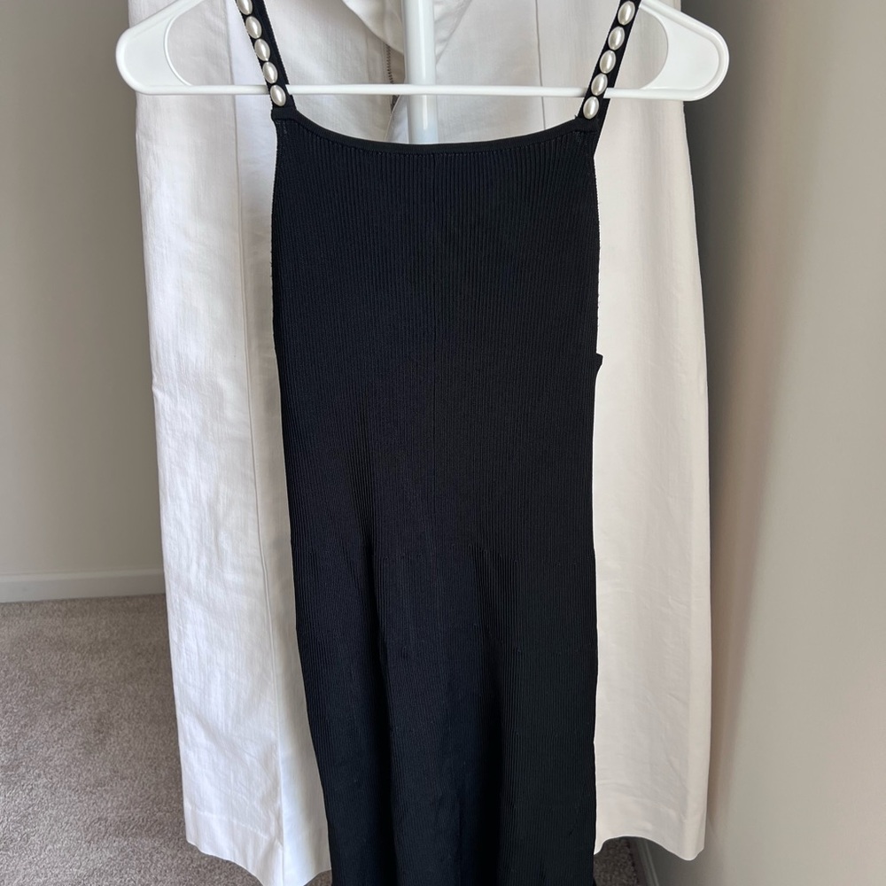 House of Harlow 1960 Black Maxi Dress with Pearl-Stud Straps